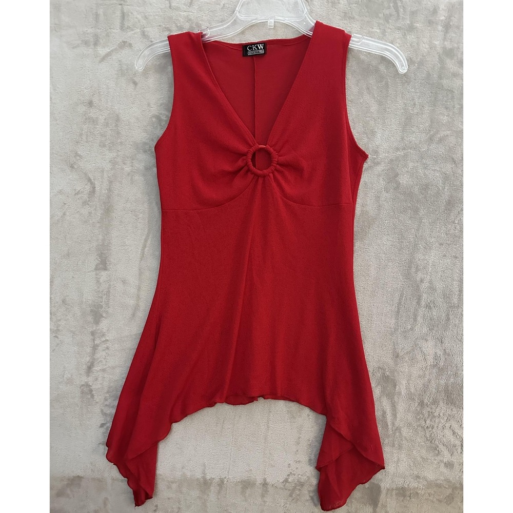 CKW Crew Knit Wear Top Womens Medium Asymmetrical Hem Sleeveless Made in USA
